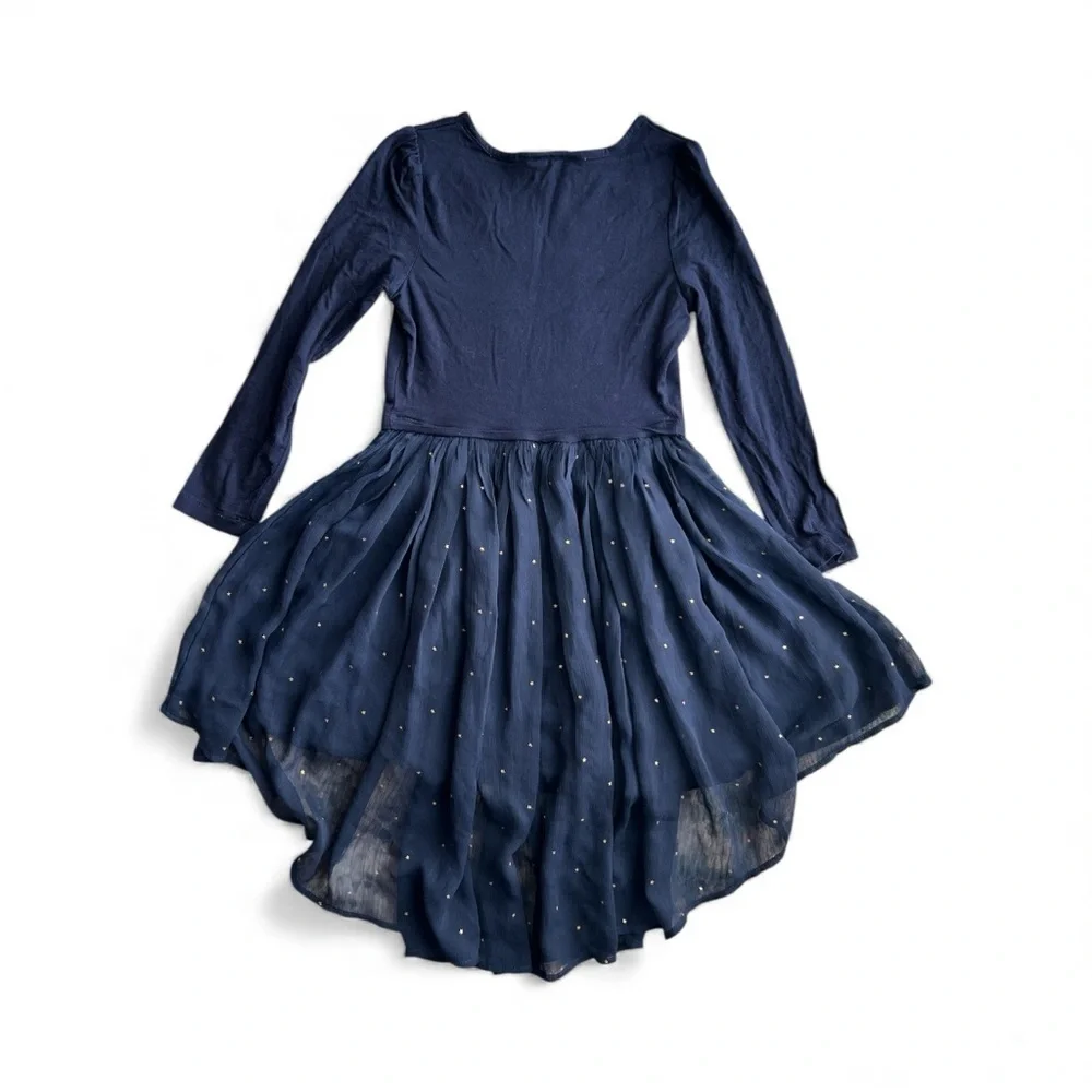 Monsoon Midnight Blue Floral Embroidered girls high low Dress Sz 5-6 years - Picture 5 of 7